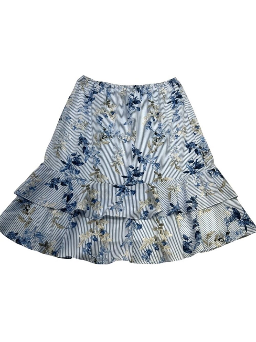 Christopher & Banks Womens Tiered A-Line Skirt Size XLP Blue White Stripe Floral